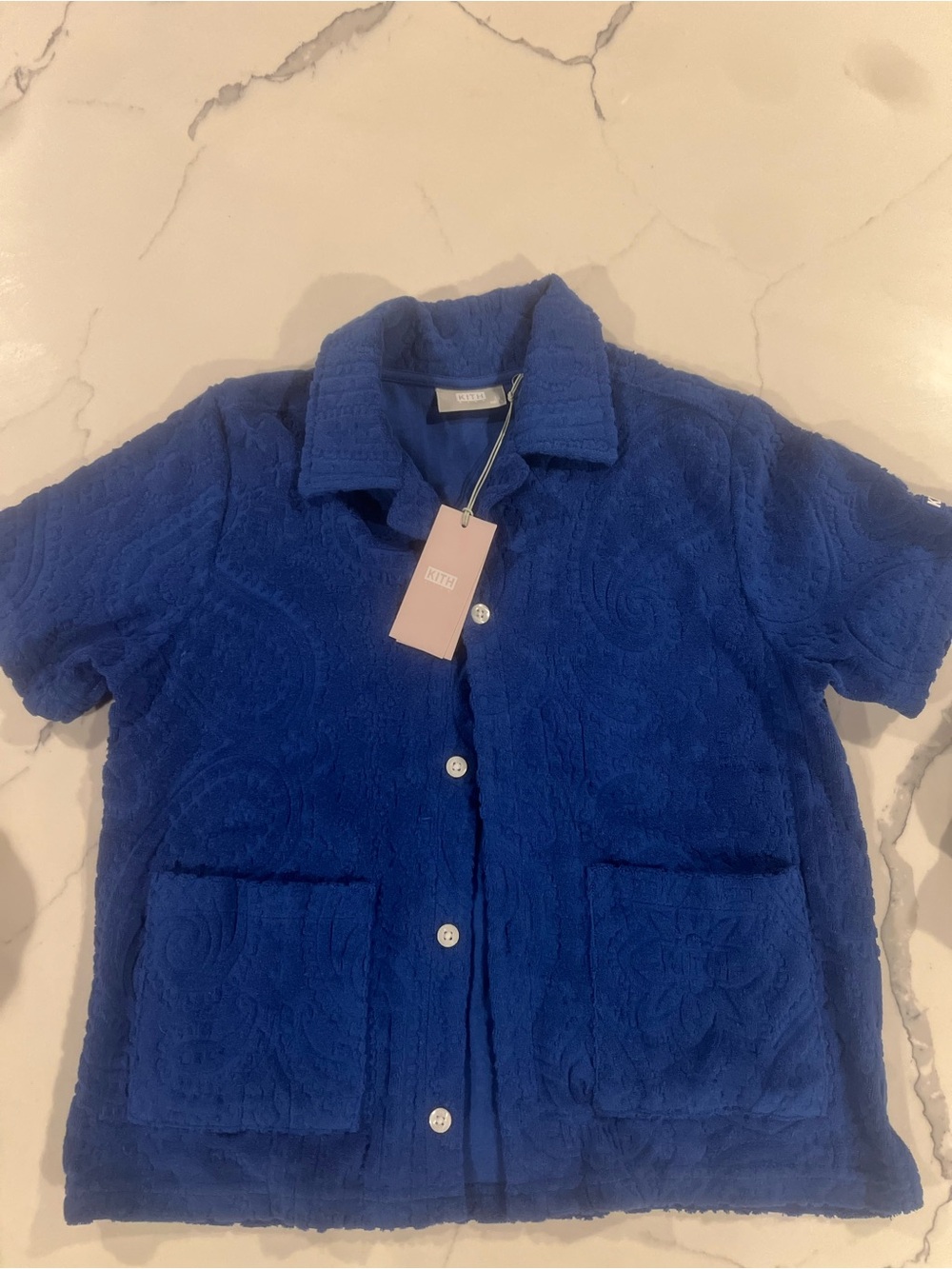 Kith Blue Textured Short Sleeve Button-Up Jacket size 10 NWT